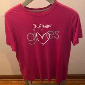 thirty-one Hot Pink Tee with Silver Graphic